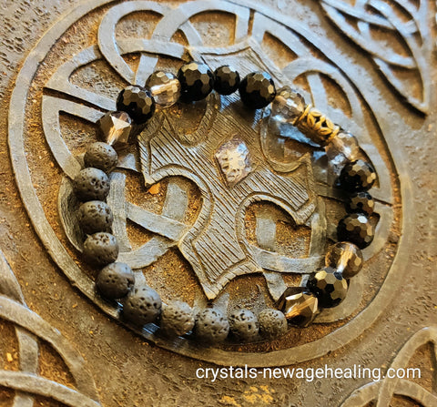 Bracelet- Lava, Black Tourmaline & Smoky Quartz