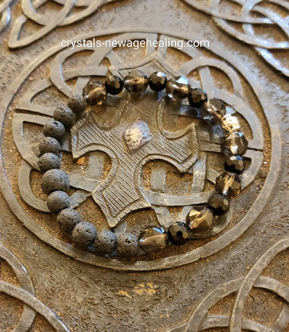Bracelet- Lava, Smoky Quartz & Black Tourmaline