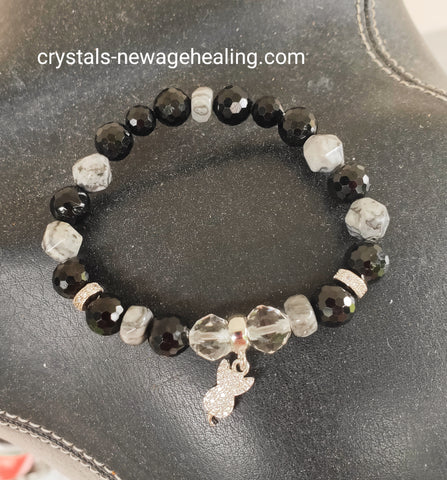 Bracelet- Black Tourmaline & Grey Jasper * Meow Meow