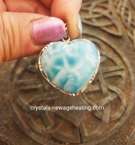 Pendant- Larimar Heart AA Quality * 25x25mm  针钠钙石