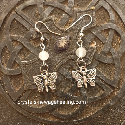 Earrings - Moonstone butterfly