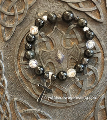 Bracelet- Obsidian & Labradorite w Ankh