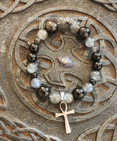 Bracelet- Obsidian with Ankh
