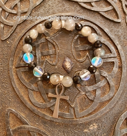 Bracelet- Labradorite & Black Tourmaline Ankh