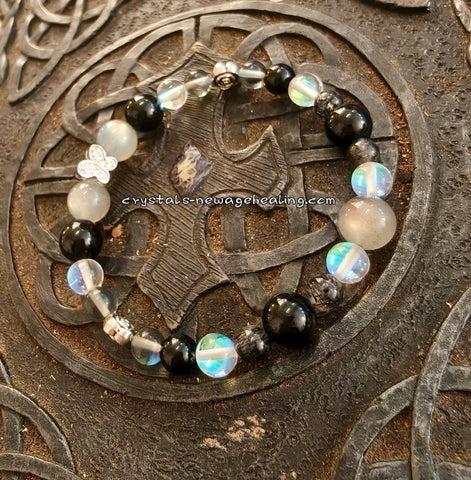 Bracelet- Labradorite, Rutilated Quartz & Black Tourmaline