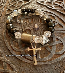 Bracelet- Labradorite & Obsidian Ankh Charm