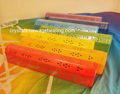 Incense Burner Chakra Colored wooden Box for Cones, Sticks, and Storage