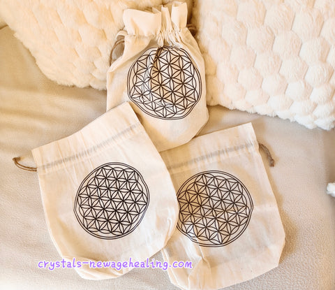 Drawstring Bag -Flower of Life Pouch * white color