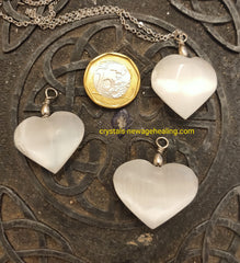 Crystal Selenite Pendant Heart shaped c/w stainless steel chain 50cm
