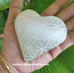 Crystal Selenite Heart Flower of Life