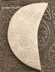 Crystal Selenite Flower of Life Crescent