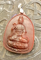 Raja Kayu engraved Kuan Yin sitting on Lotus Pendant.1